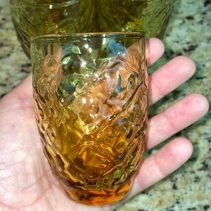 Vintage 3.25" Libbey Amber Raised Diamond Pattern 6 oz Juice Glasses Set Of 11